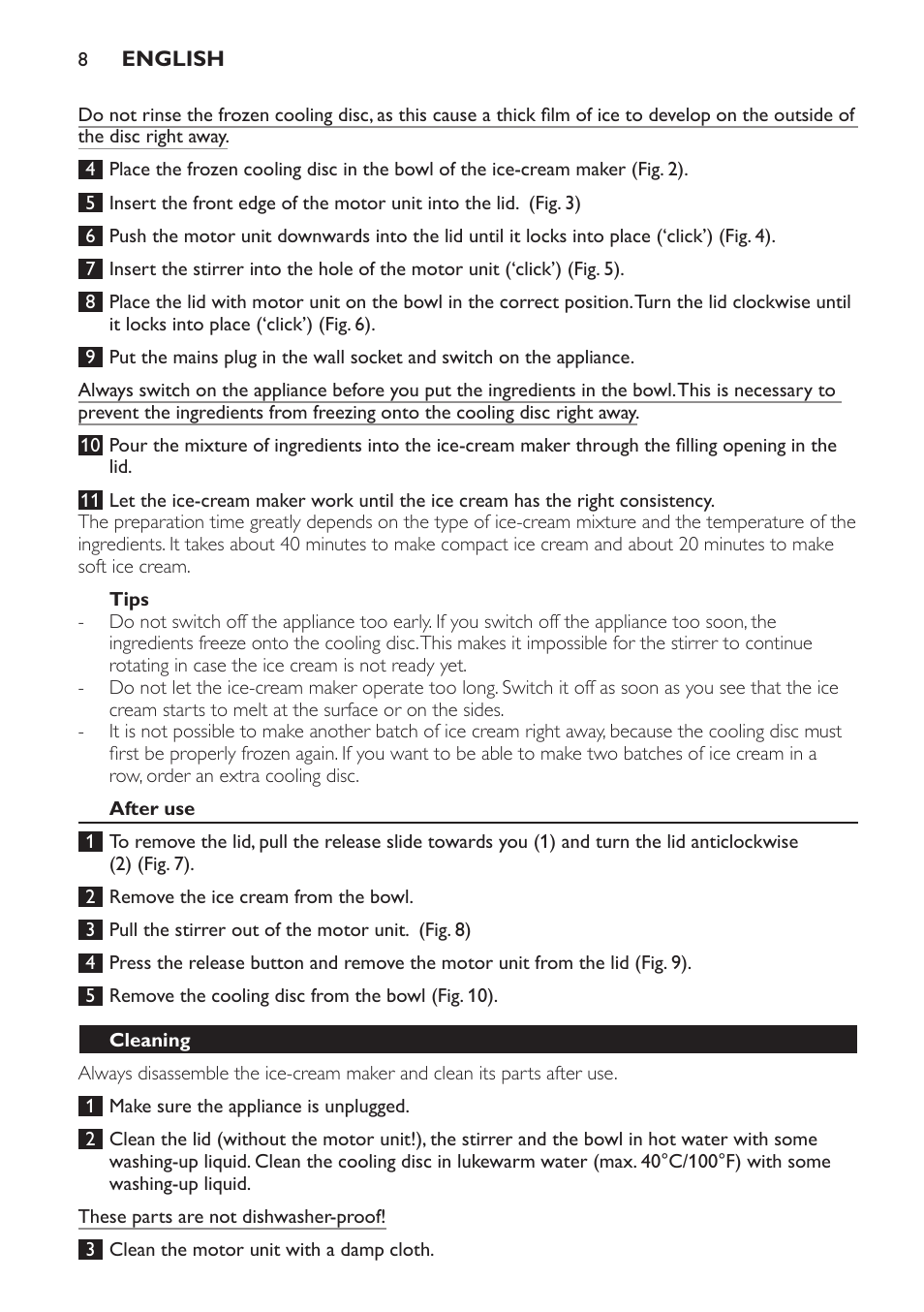 Tips, After use, Cleaning | Philips HR2304 User Manual | Page 8 / 32