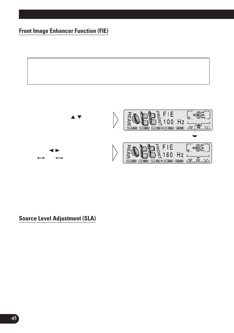 Audio adjustment, Front image enhancer function (fie), Source level  adjustment (sla) | Pioneer DEH-P6100R User Manual | Page 46 / 124