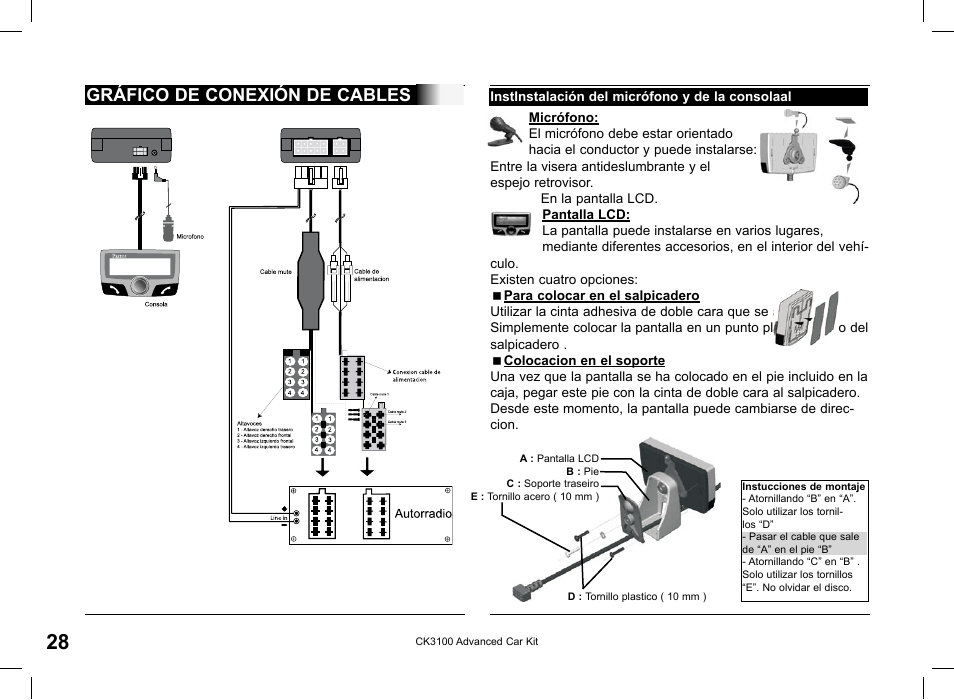 Gráfico de conexión de cables | Parrot CK3100 User Manual | Page 28 / 80 |  Original mode