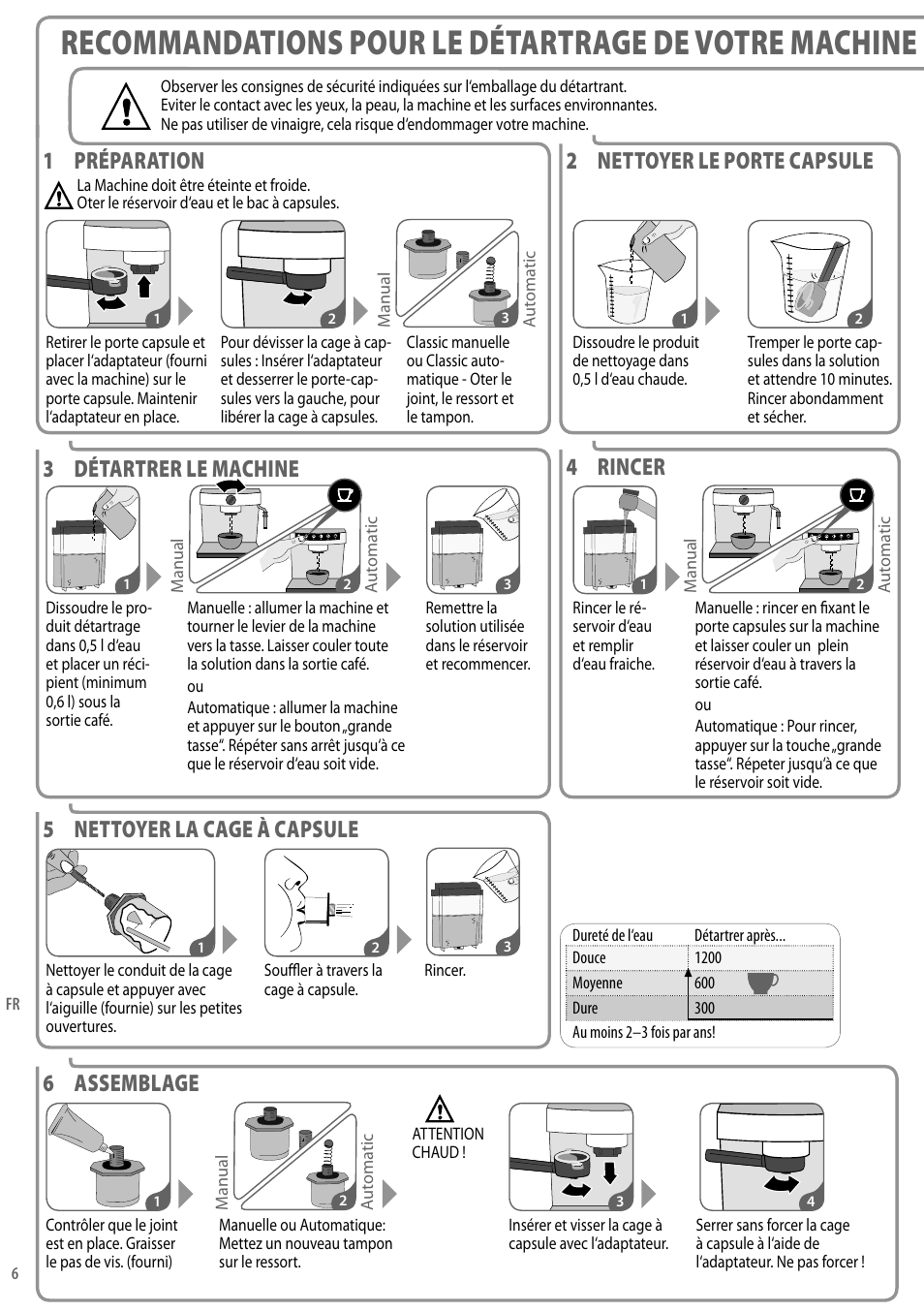 2 nettoyer le porte capsule, 1 préparation, 3 détartrer le machine |  Nespresso Coffeemaker User Manual | Page 6 / 11 | Original mode