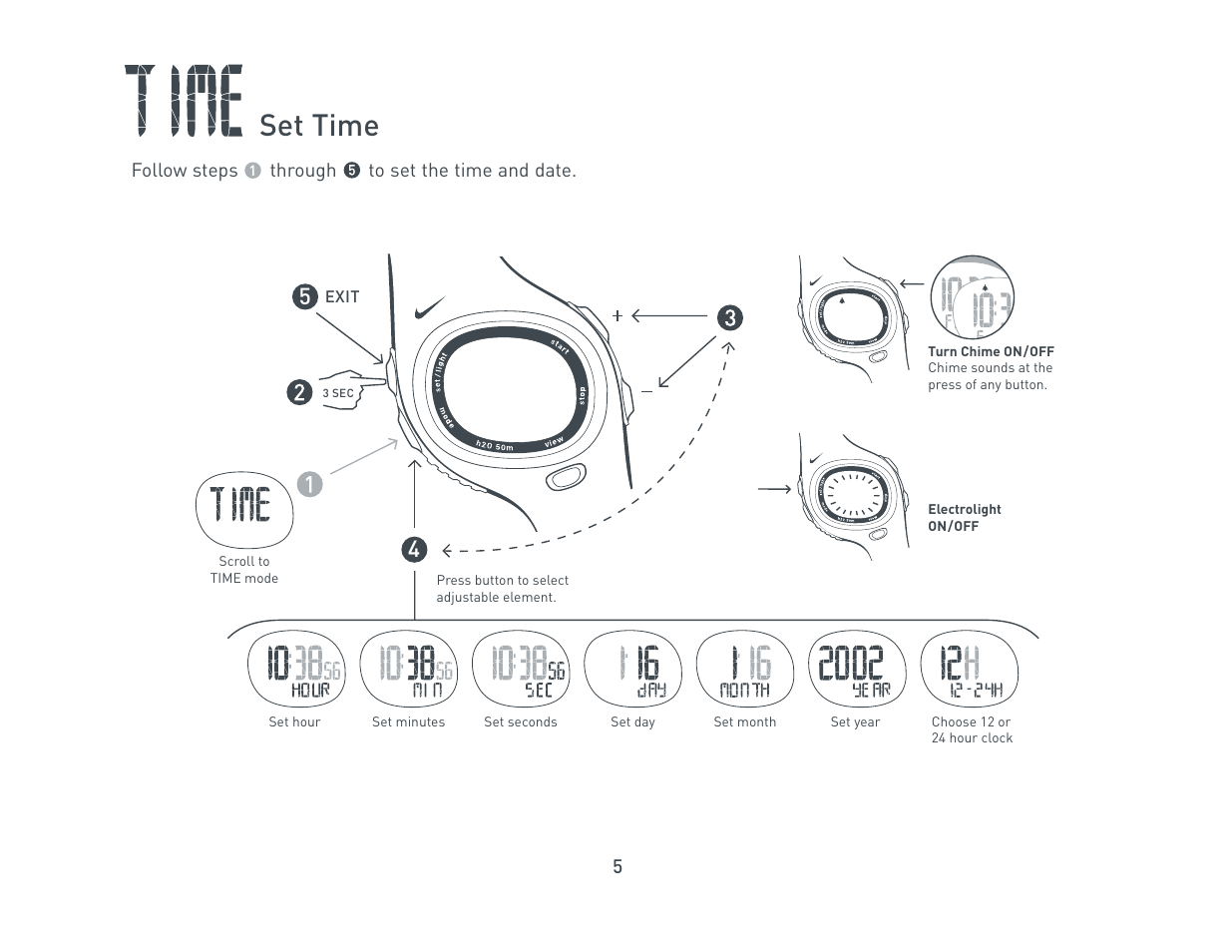 Set time | Nike Triax C5 User Manual | Page 5 / 12