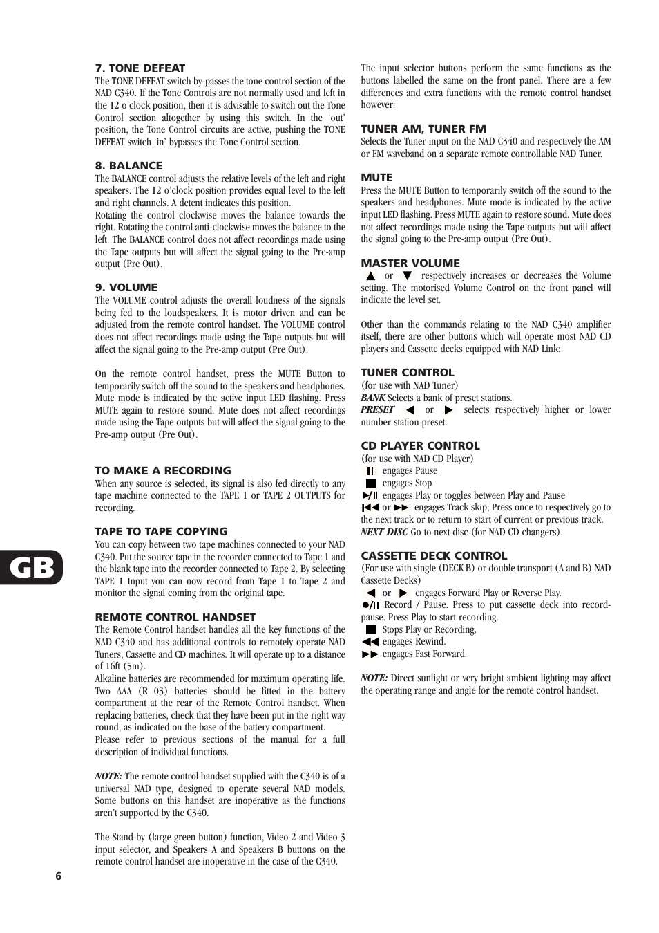 NAD C340 User Manual | Page 6 / 36