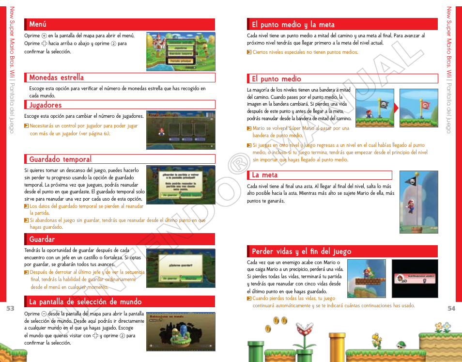 Menú, Monedas estrella, Jugadores | Nintendo Super Mario Bros. Wii 69151A  User Manual | Page 28 / 34 | Original mode