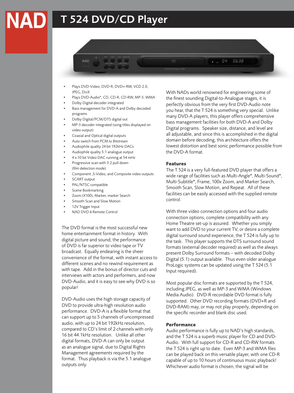 NAD T524 User Manual | 2 pages