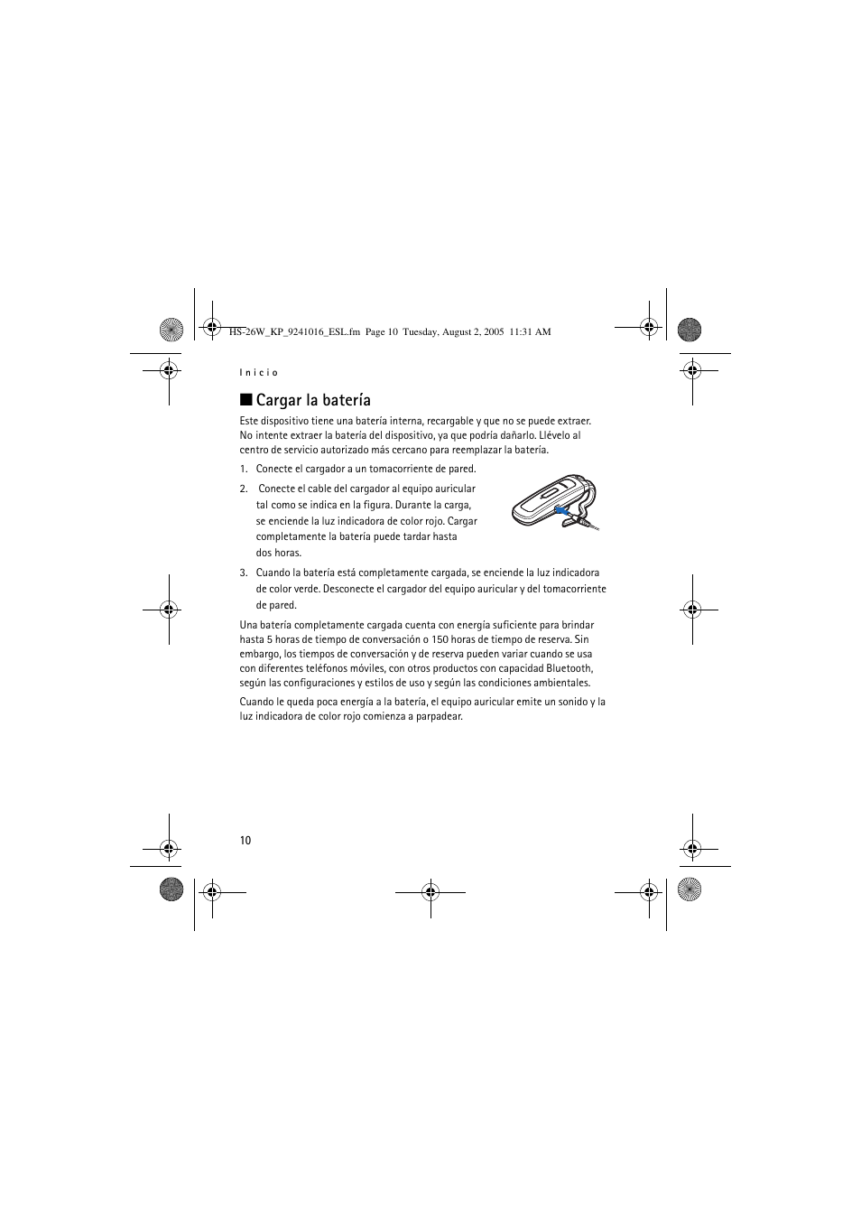 Cargar la batería | Nokia HS 26W User Manual | Page 28 / 80