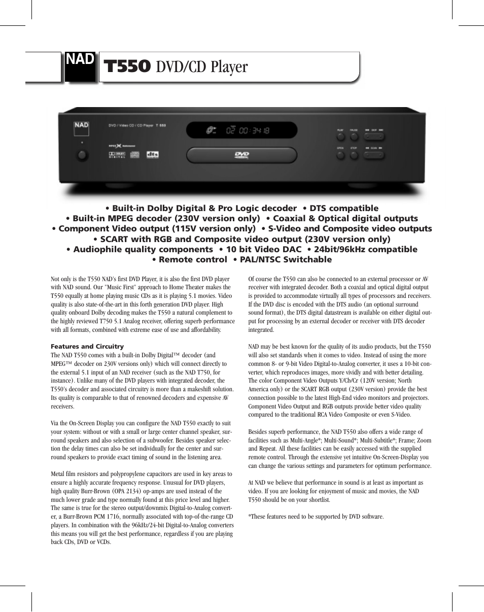 NAD T550 User Manual | 2 pages