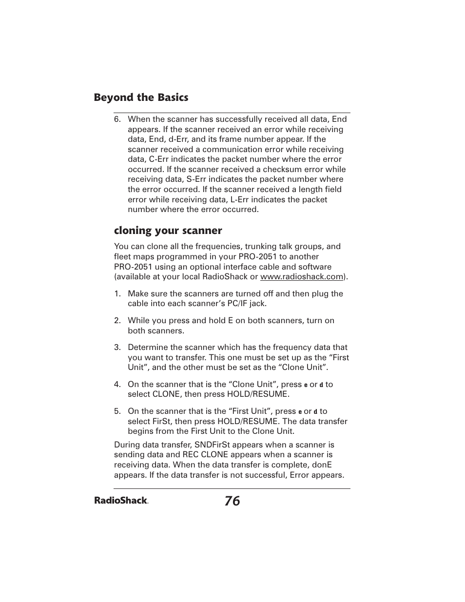 Beyond the basics, Cloning your scanner | Radio Shack PRO-2051 User Manual  | Page 76 / 84