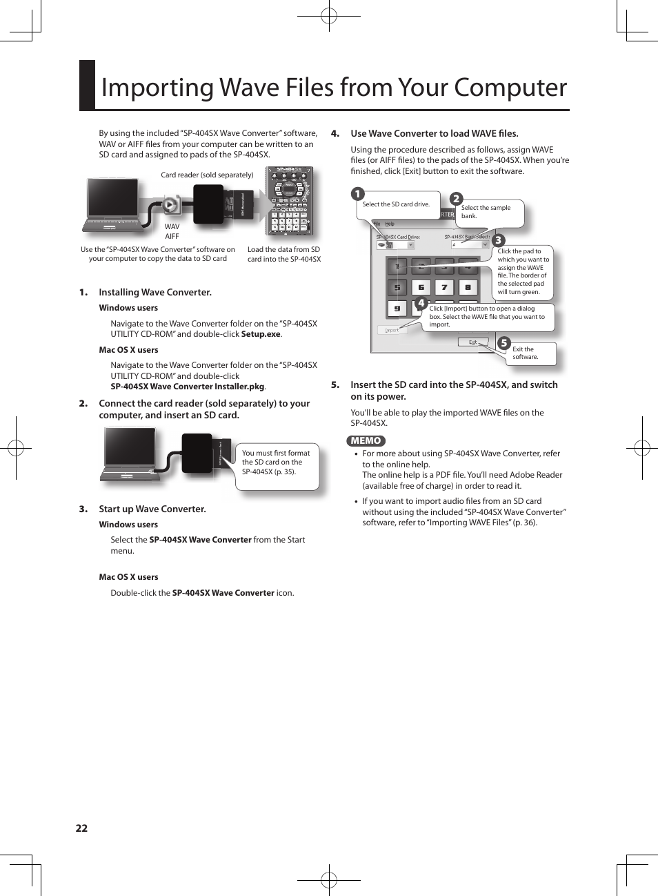 Importing wave files from your computer | Roland SP-404SX User Manual |  Page 22 / 54