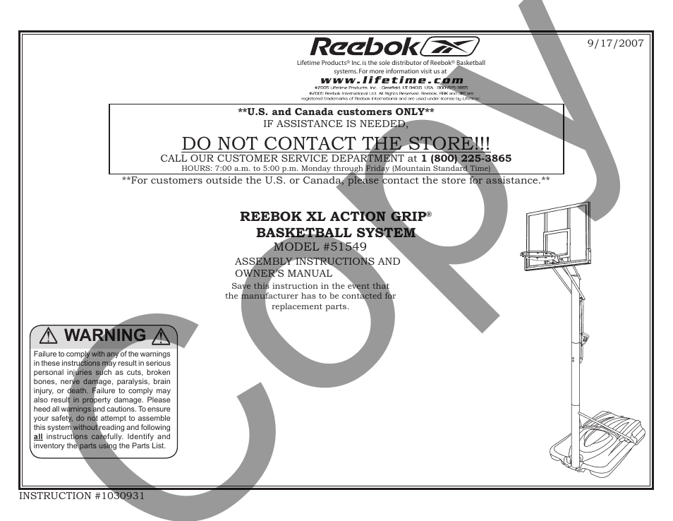 reebok basketball hoop manual