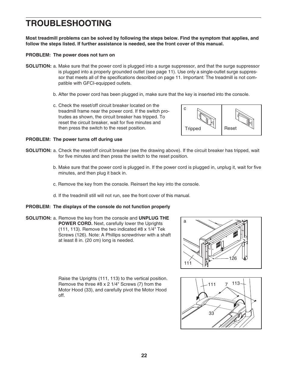 Troubleshooting | Reebok Fitness 8100 ES RBTL79607.0 User Manual | Page 22  / 32