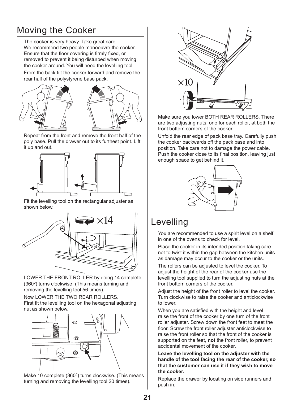 Levelling, Moving the cooker | Rangemaster CLASSIC 110 GAS FSD User ...