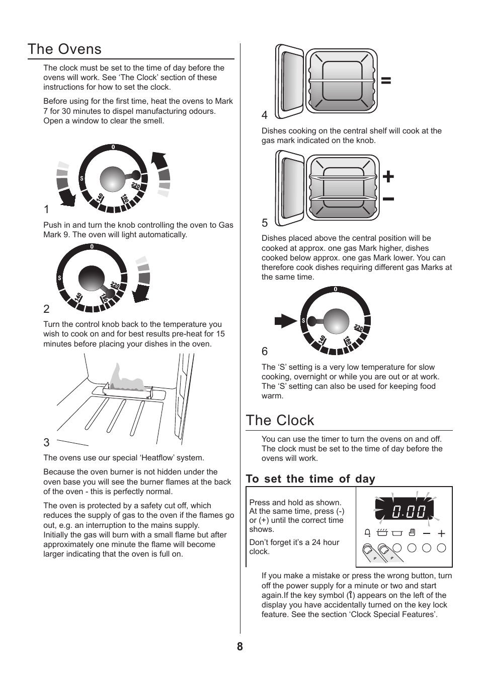 The ovens, The clock | Rangemaster CLASSIC 110 GAS FSD User Manual | Page 8  / 28