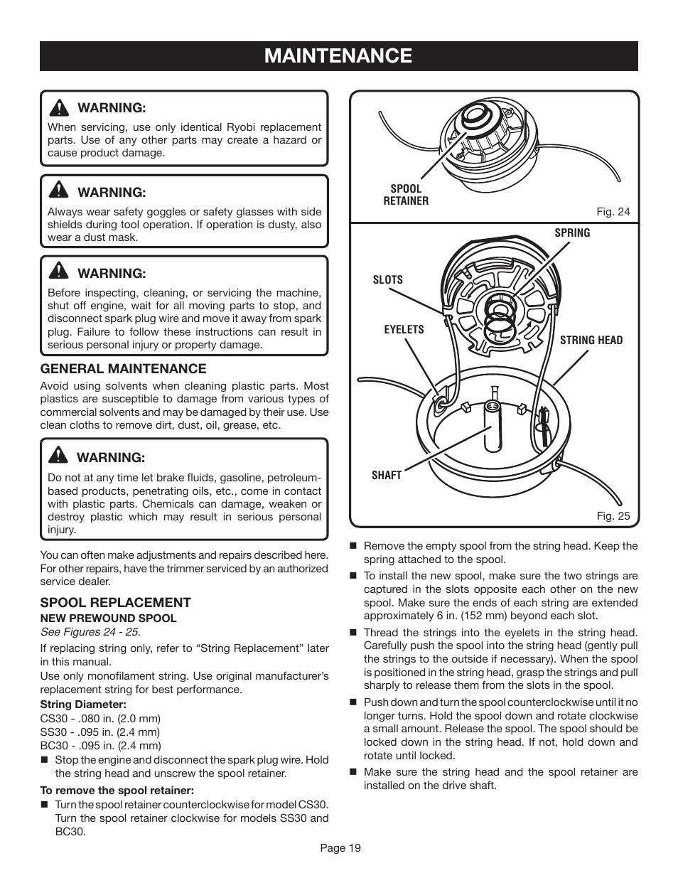 Maintenance | Ryobi CS30 RY30020A User Manual | Page 19 / 26 | Original mode