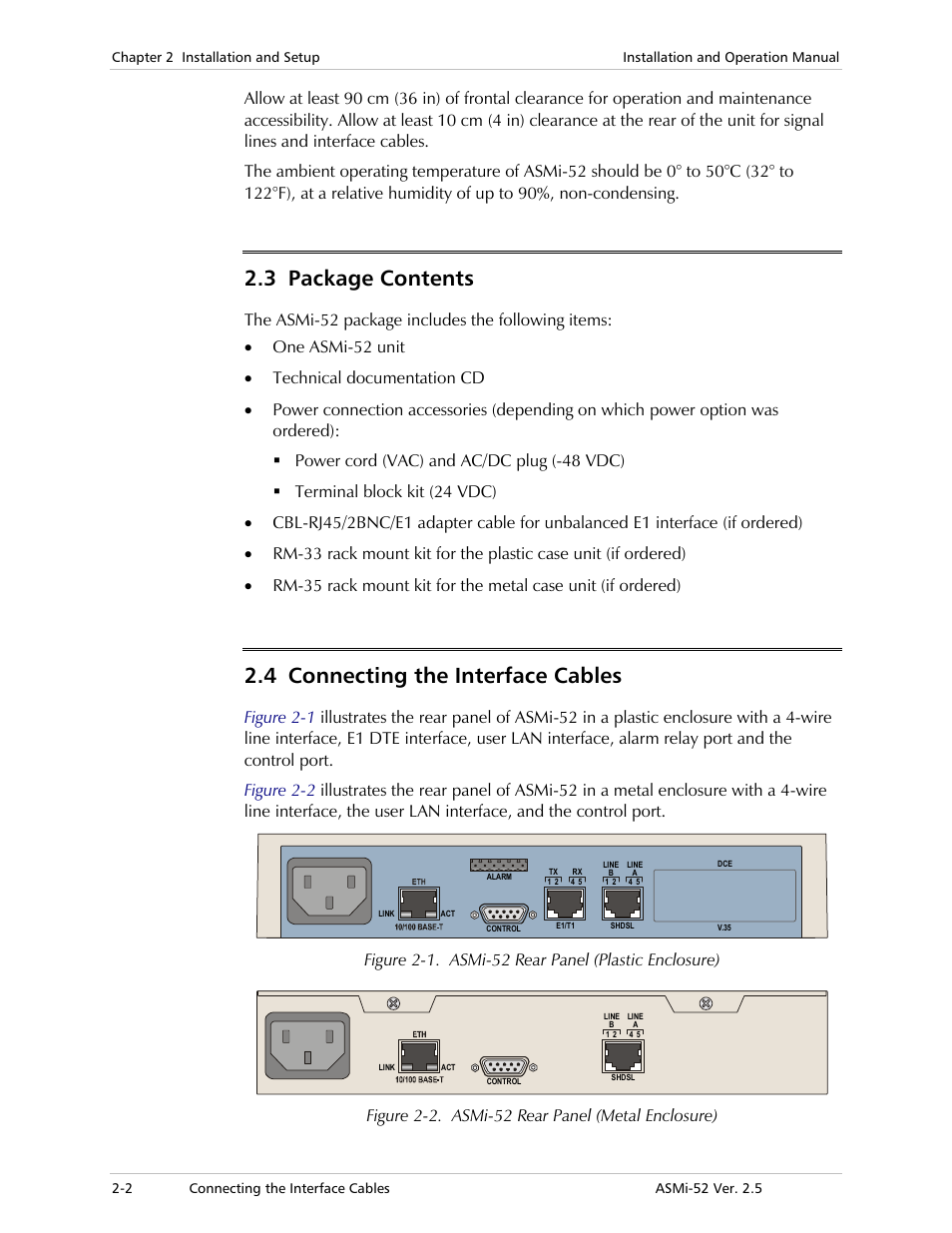 Package contents, Connecting the interface cables, 3 package contents | RAD  Data comm ASMi-52 User Manual | Page 34 / 186 | Original mode