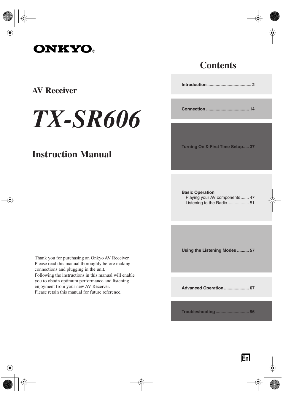 Onkyo TX-SR606 User Manual | 104 pages