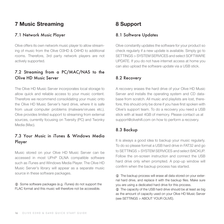 7music streaming, 8support | Olive Media Products O3HD User Manual | Page  15 / 103