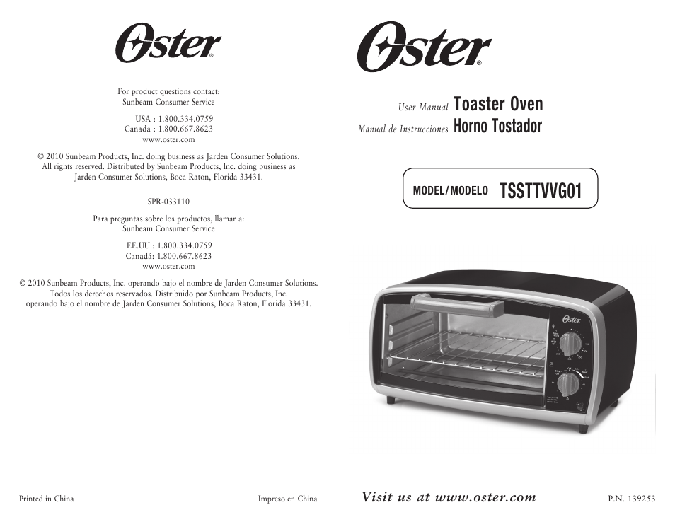 Oster SPR-033110 User Manual | 6 pages | Also for: 139253, TSSTTVVG01