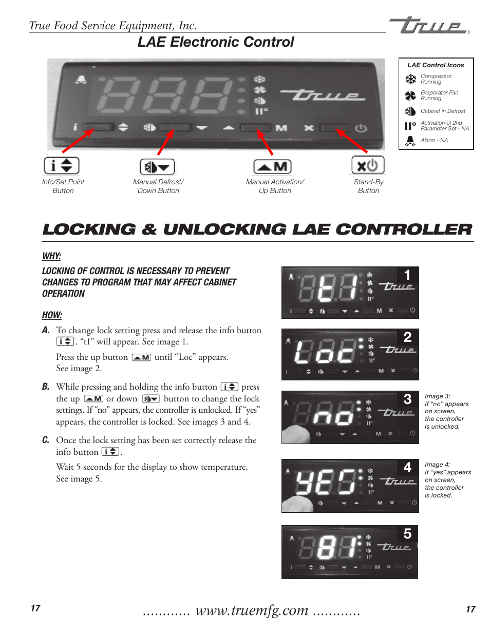 Locking & unlocking lae controller, 12 5 lae electronic control, True food  service equipment, inc | True Manufacturing Company TAC-36 User Manual |  Page 19 / 33