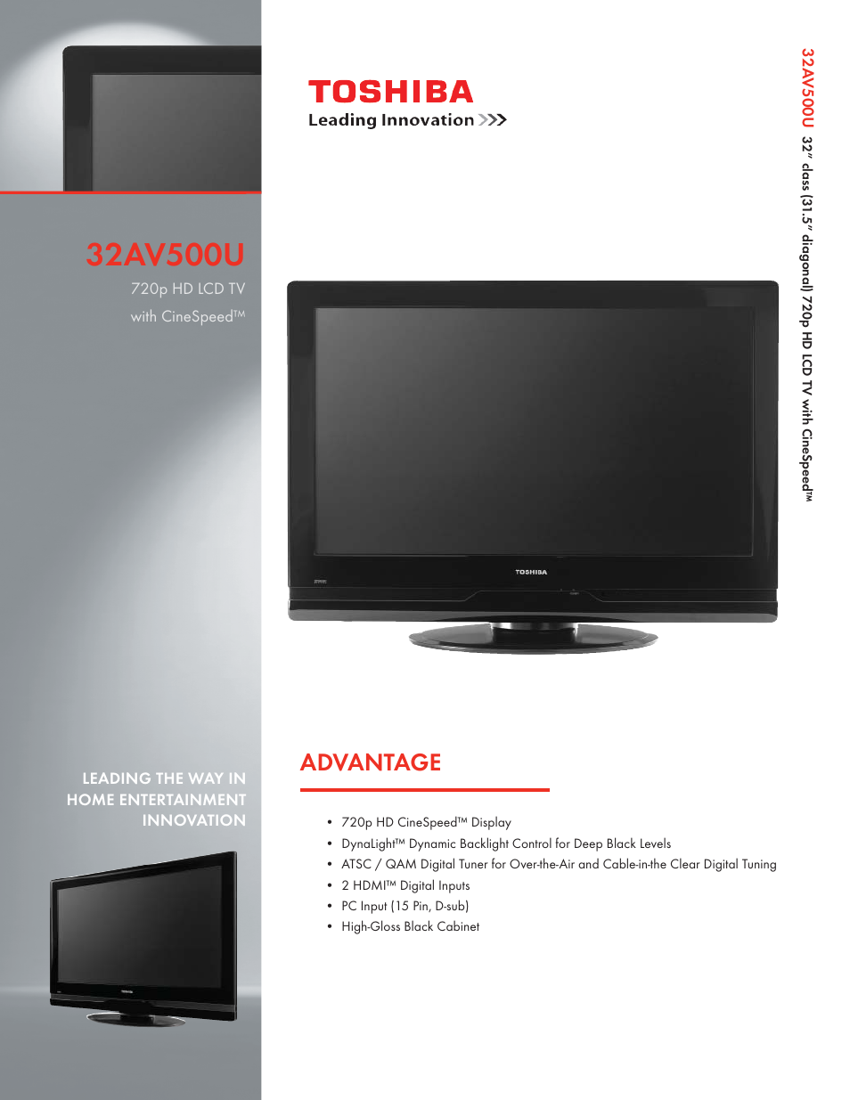 Toshiba 32AV500U User Manual | 2 pages | Original mode