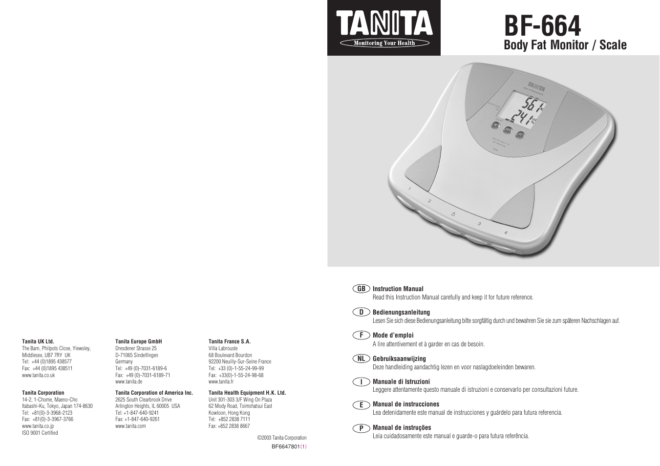 Tanita BF-664 User Manual | 5 pages