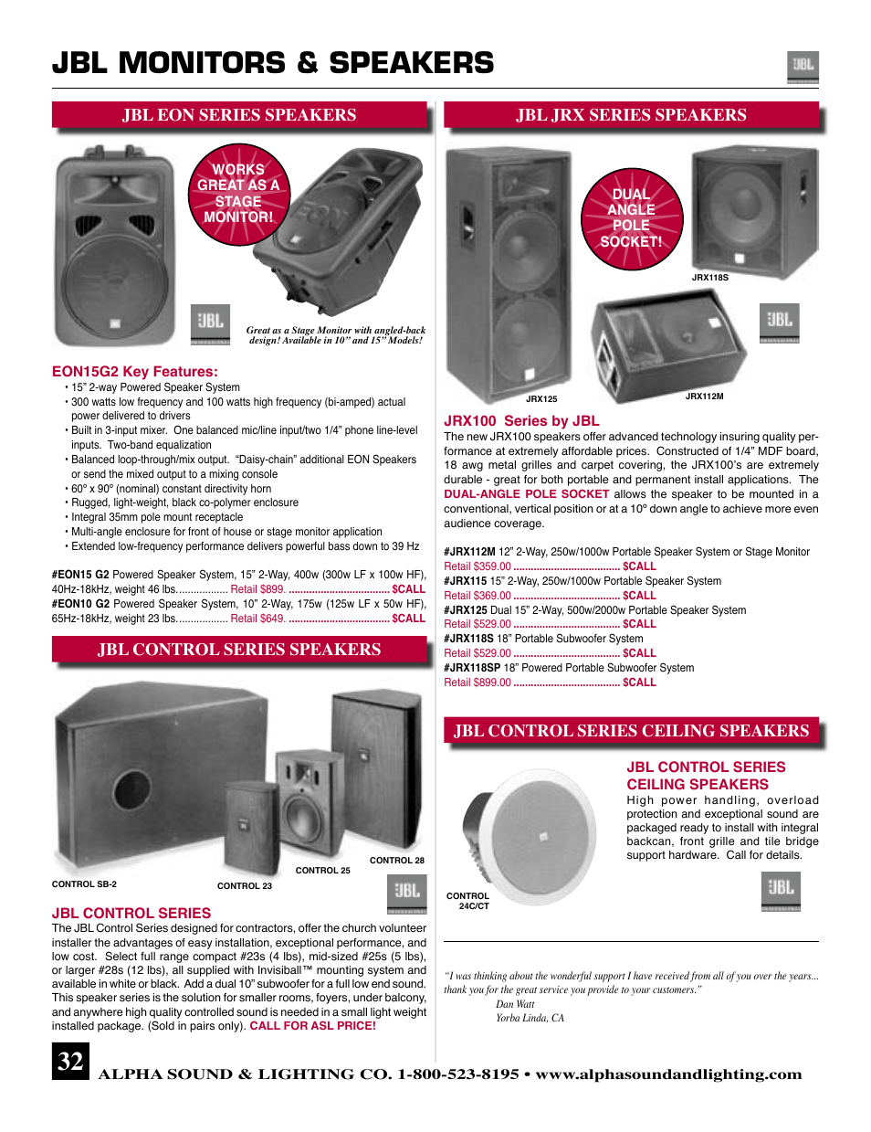 Jbl monitors & speakers, Jbl eon series speakers jbl jrx series speakers |  Ultimate Products Alpha Sound JRX118S User Manual | Page 8 / 8 | Original  mode