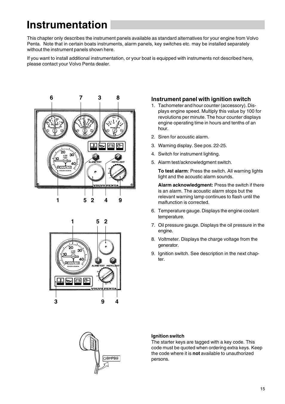Instrumentation | Volvo Penta D2-75 User Manual | Page 17 / 68 | Original  mode