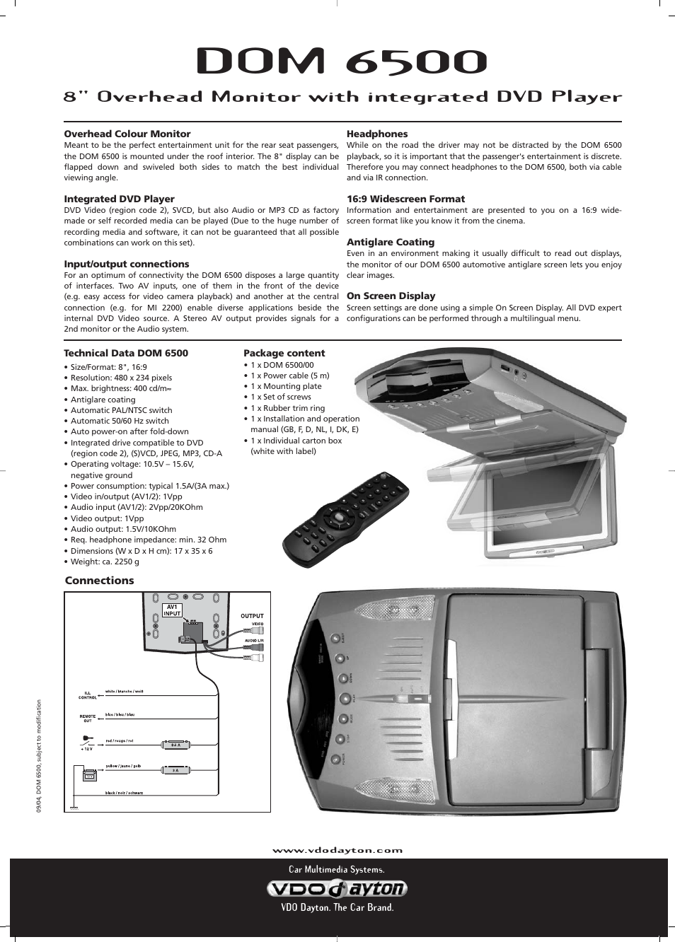 Dom 6500, 8" overhead monitor with integrated dvd player | VDO Dayton DOM  6500 User Manual | Page 2 / 2 | Original mode