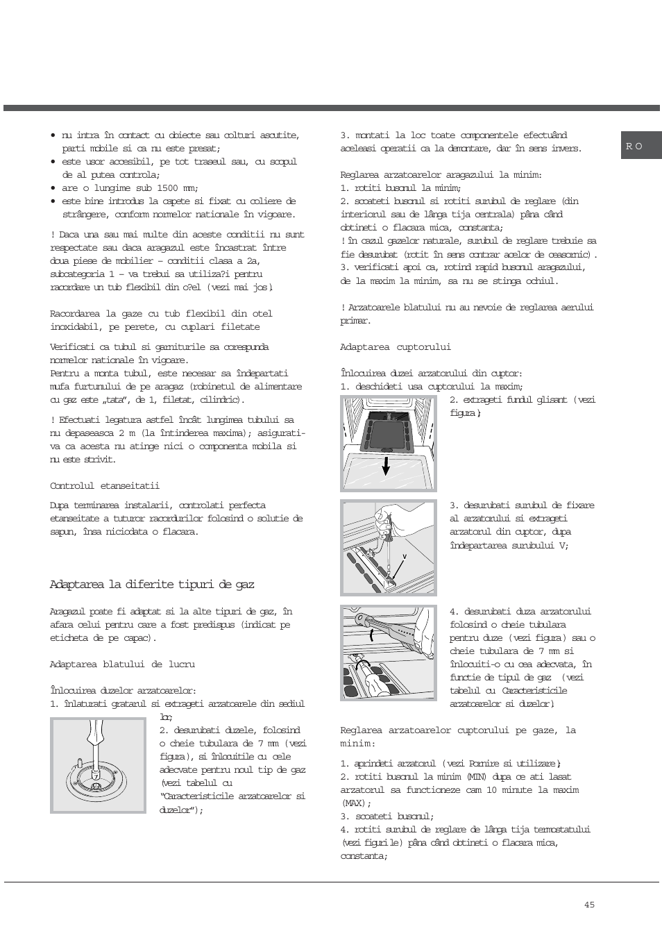 Adaptarea la diferite tipuri de gaz | Ariston CG64SG3 User Manual | Page 45  / 68