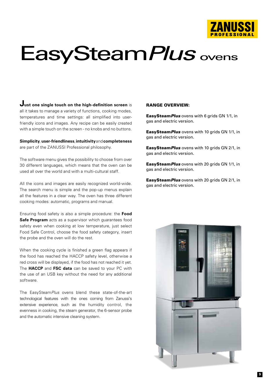 Easysteam plus, Ovens | Zanussi Convection Oven User Manual | Page 9 / 40