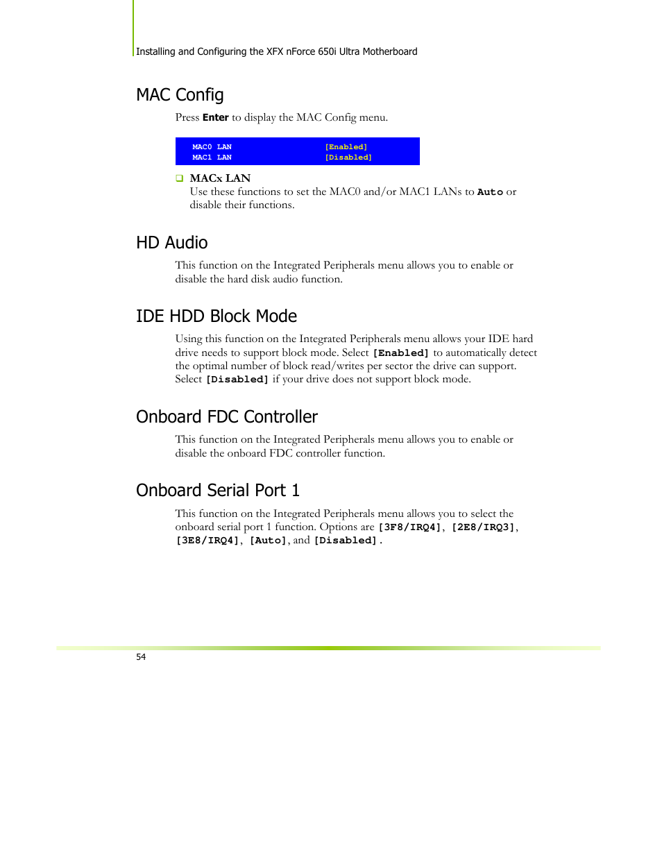 Mac config, Hd audio, Ide hdd block mode | XFX 650I User Manual | Page 68 /  121