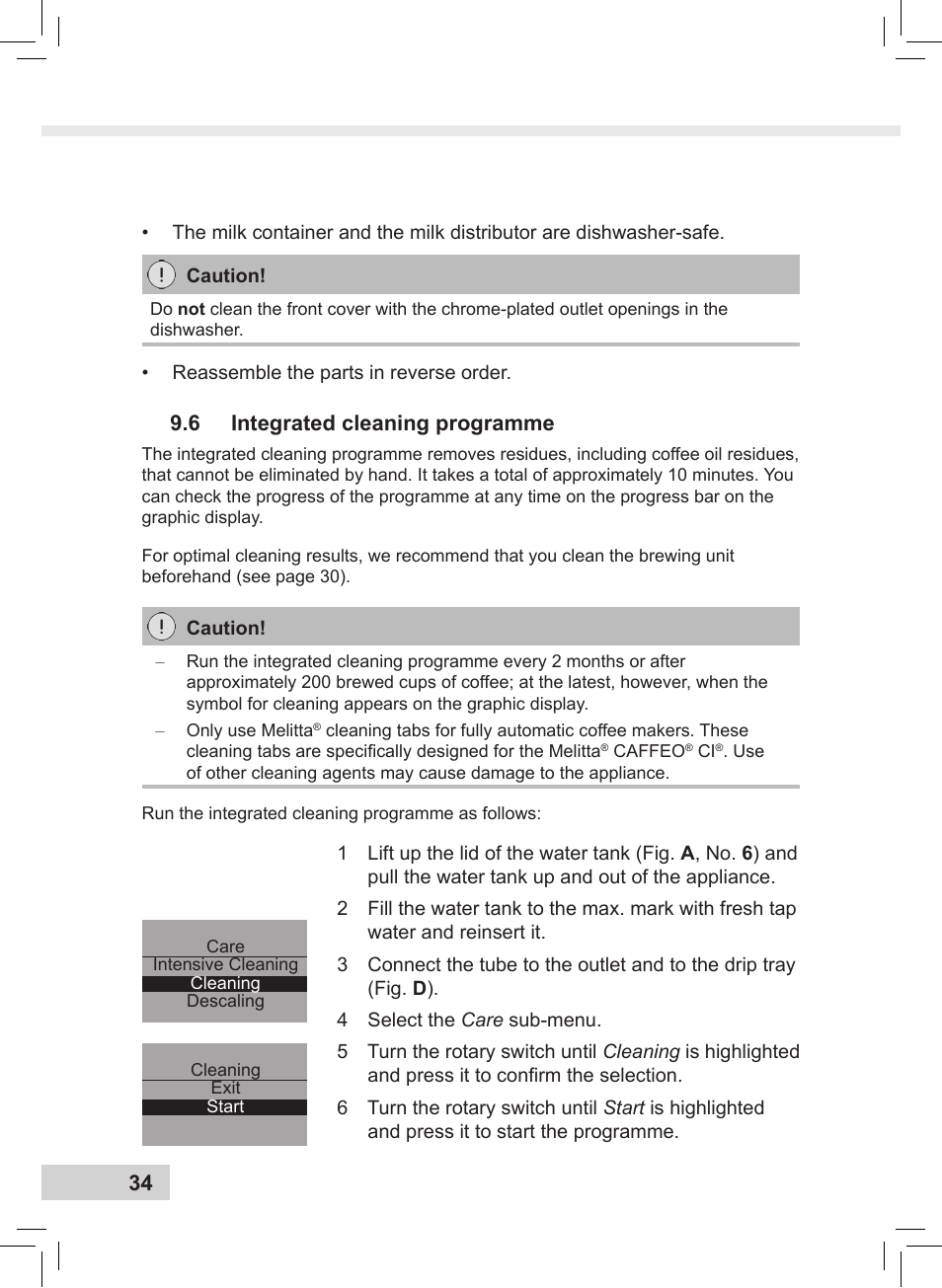 6 integrated cleaning programme | Melitta Caffeo CI User Manual | Page 36 /  240