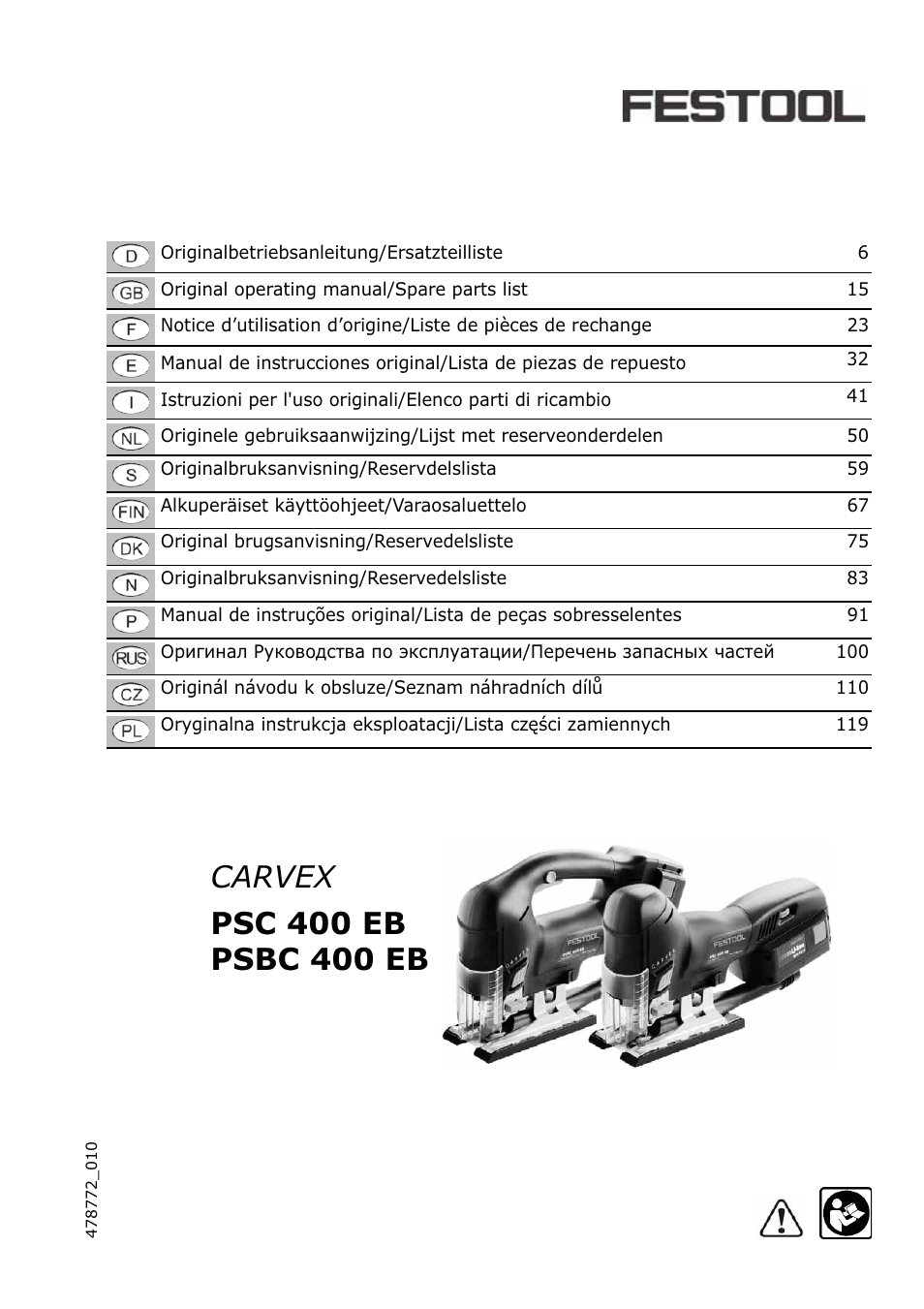 Festool PSBC 400 EB CARVEX User Manual | 132 pages