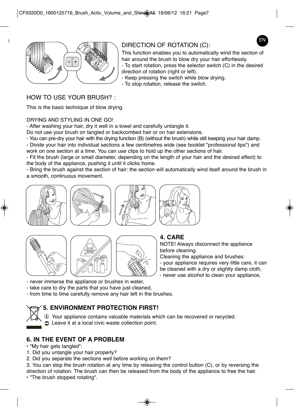 ROWENTA BRUSH ACTIV VOLUME & SHINE CF9320 User Manual | Page 7 / 122