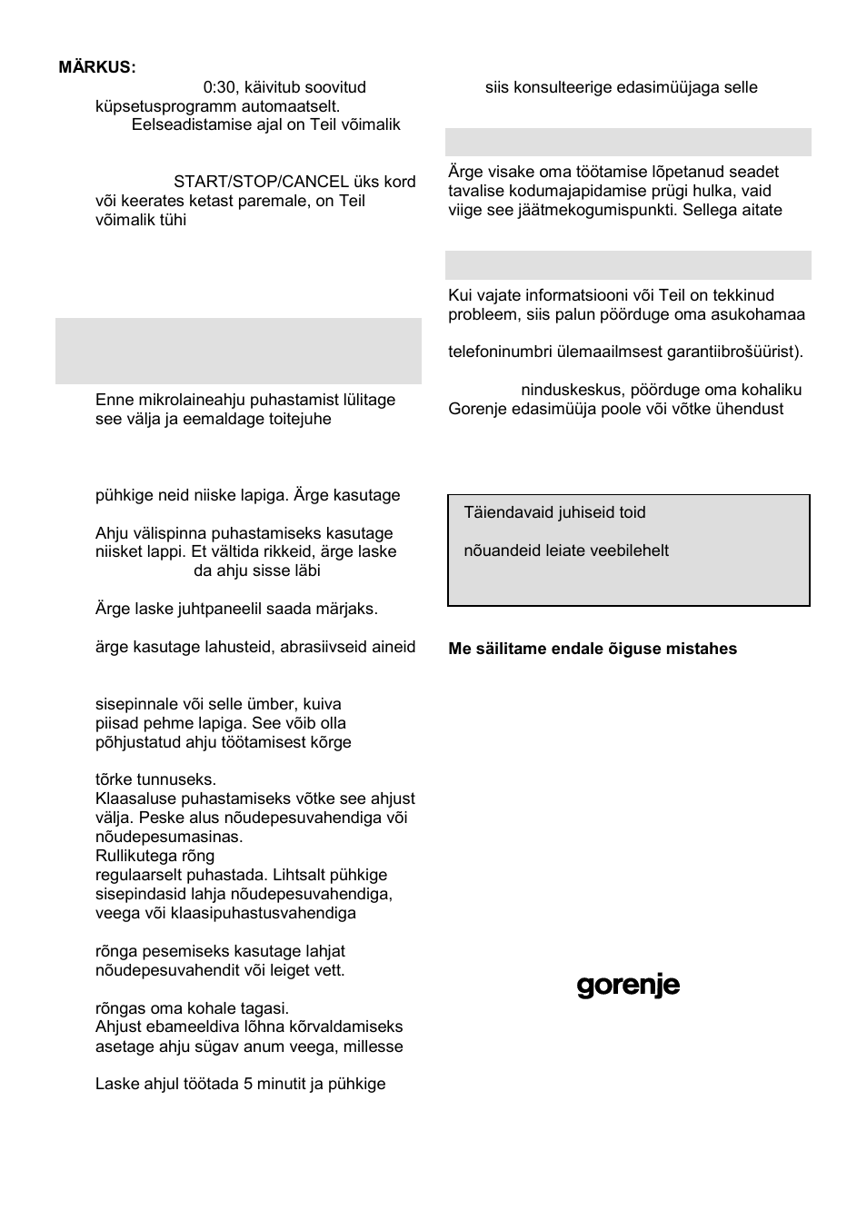 Mikrolaineahju hooldamine, Keskkond, Garantii & hooldus | Gorenje SMO-20  DGW User Manual | Page 174 / 174