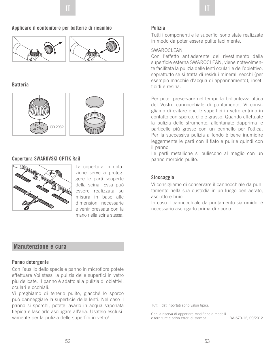 De it it, Manutenzione e cura | Swarovski Optik Z6(i) 5-30x50 P (BT) User  Manual | Page 27 / 71 | Original mode