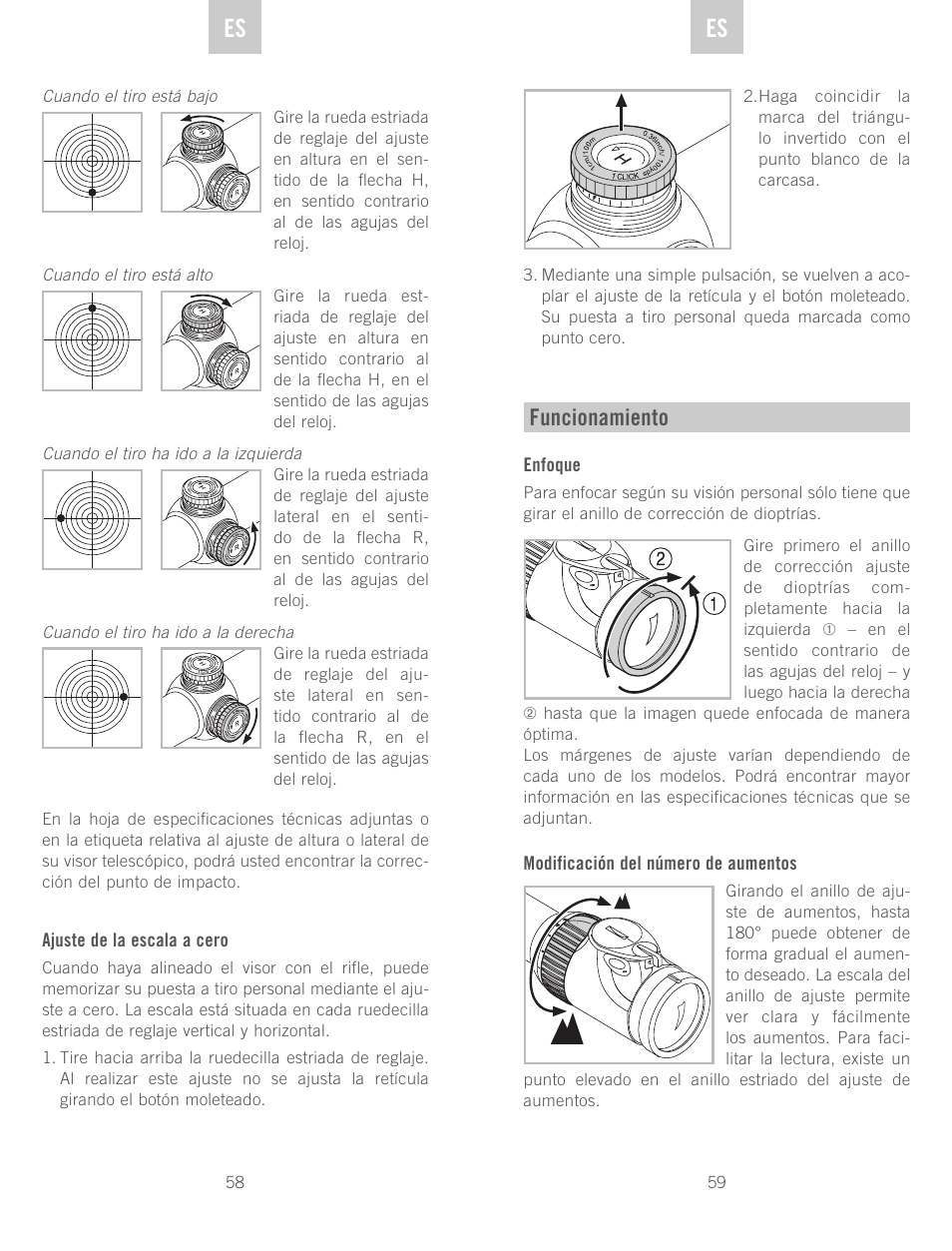 De en en es es, Funcionamiento | Swarovski Optik Z6(i) 5-30x50 P (BT) User  Manual | Page 30 / 71