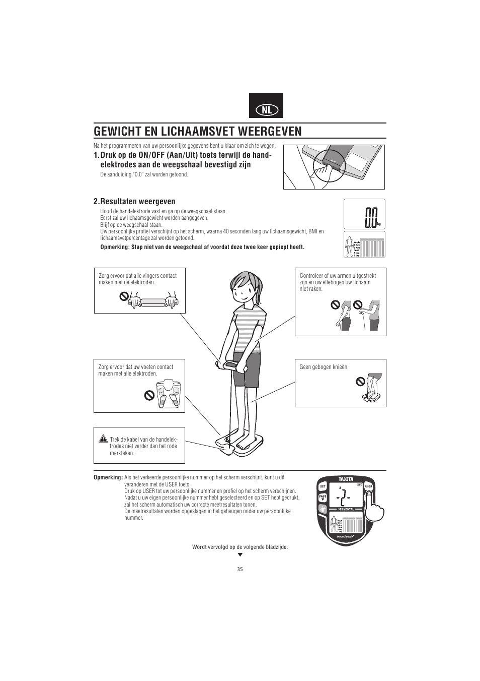 Gewicht en lichaamsvet weergeven | Tanita BC-545N User Manual | Page 37 /  84 | Original mode