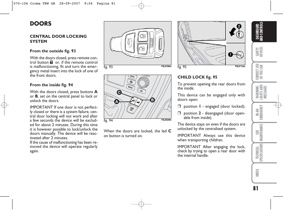 Doors | FIAT Croma User Manual | Page 82 / 258