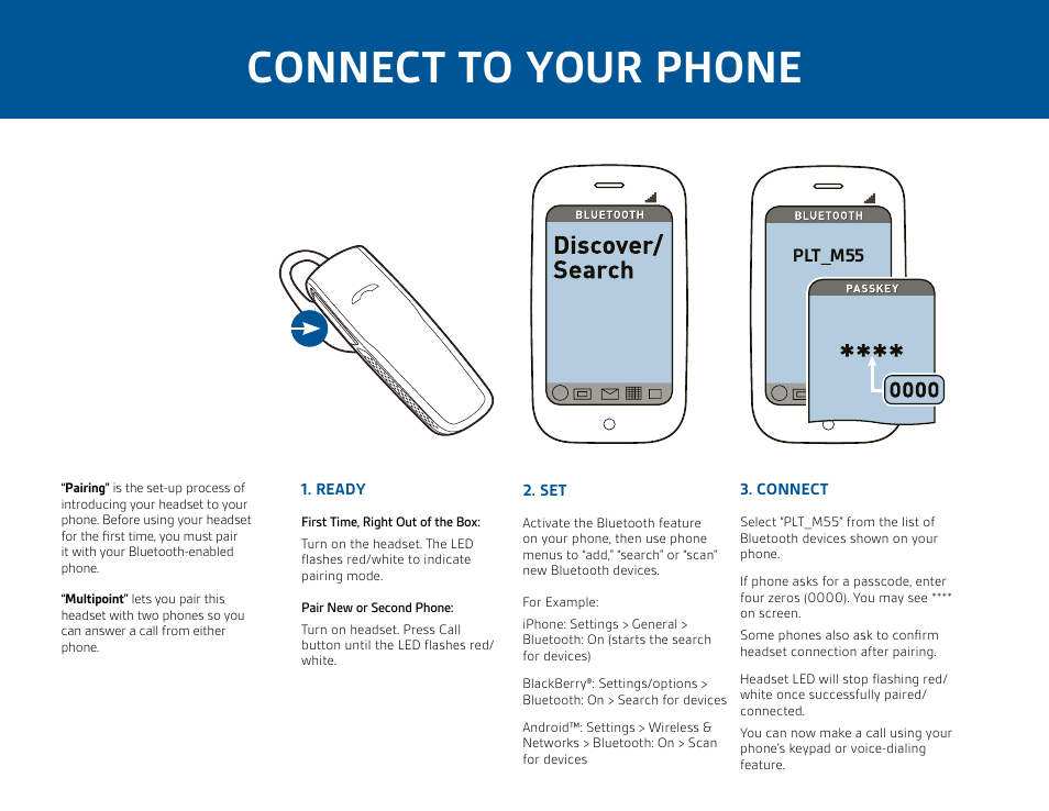 Connect to your phone | Plantronics M55 User Manual | Page 3 / 7