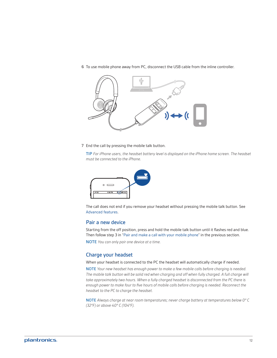 Pair a new device, Charge your headset | Plantronics Blackwire C720M User  Manual | Page 12 / 23