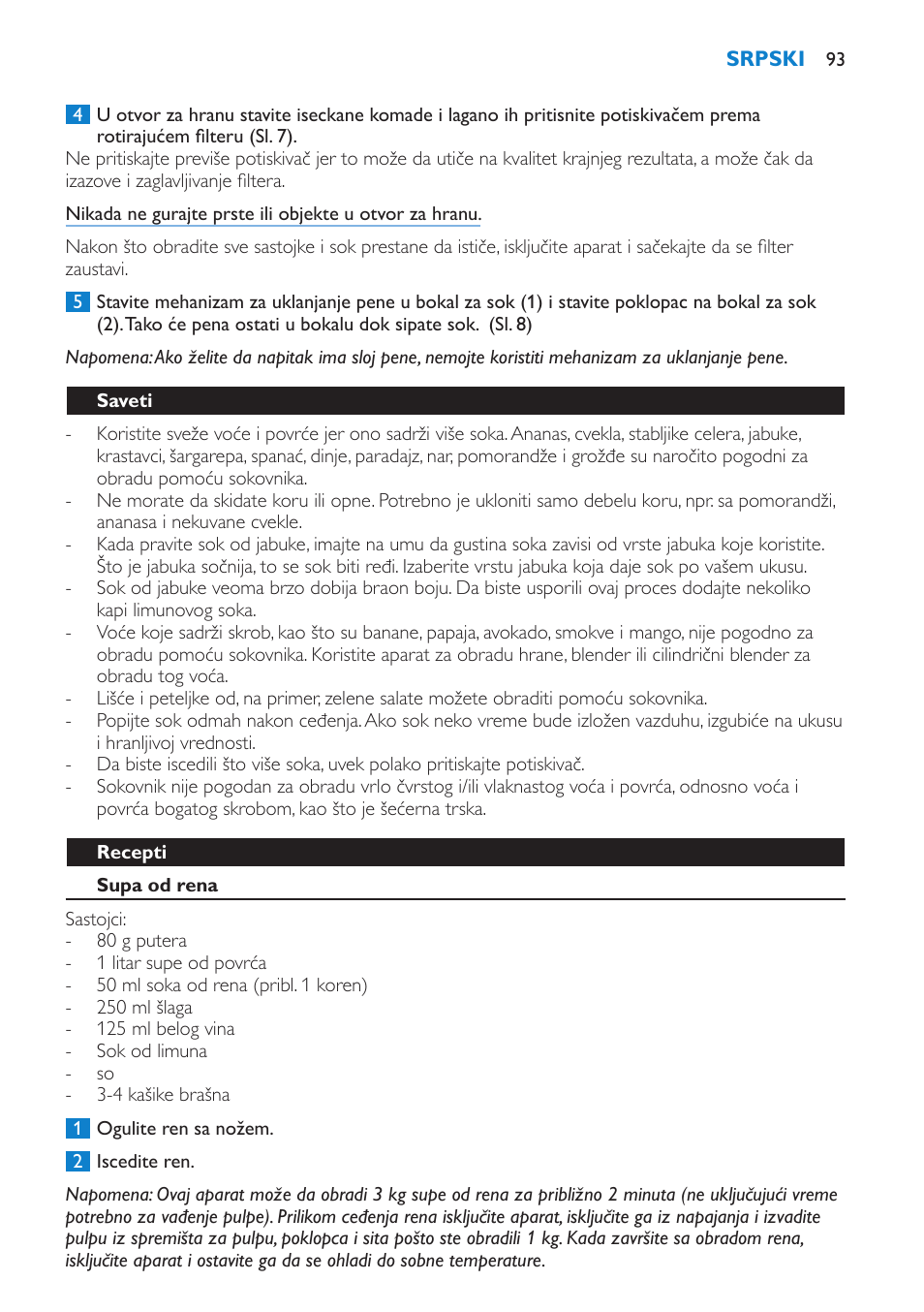 Saveti, Recepti, Supa od rena | Philips HR1858 User Manual | Page 93 / 108  | Original mode