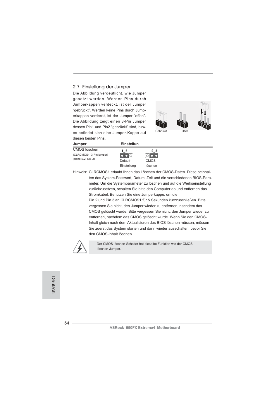 7 einstellung der jumper, Deutsch | ASRock 990FX Extreme4 User Manual |  Page 54 / 281 | Original mode