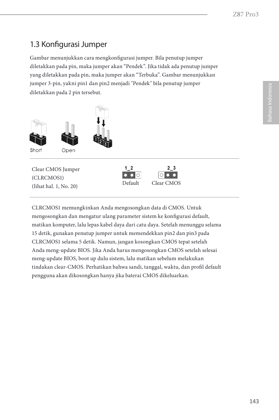 3 konfigurasi jumper | ASRock Z87 Pro3 User Manual | Page 145 / 150 |  Original mode