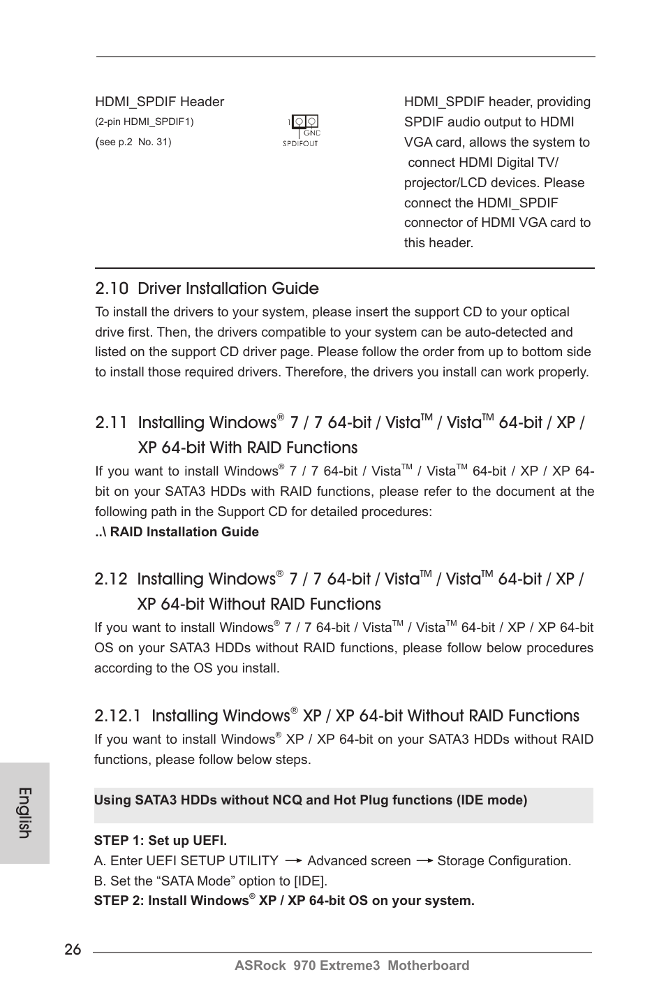 English, 10 driver installation guide, 11 installing windows | ASRock 970  Extreme3 User Manual | Page 26 / 176