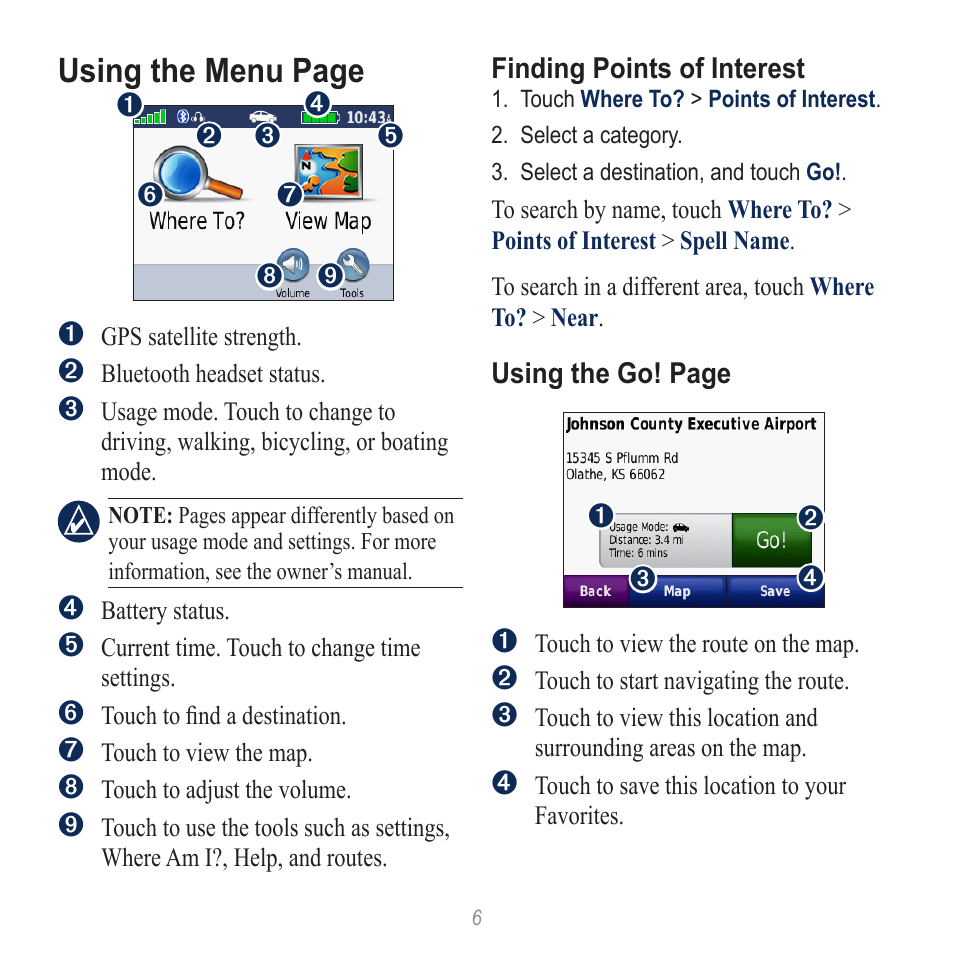Using the menu page | Garmin nuvi 510 User Manual | Page 6 / 8 | Original  mode