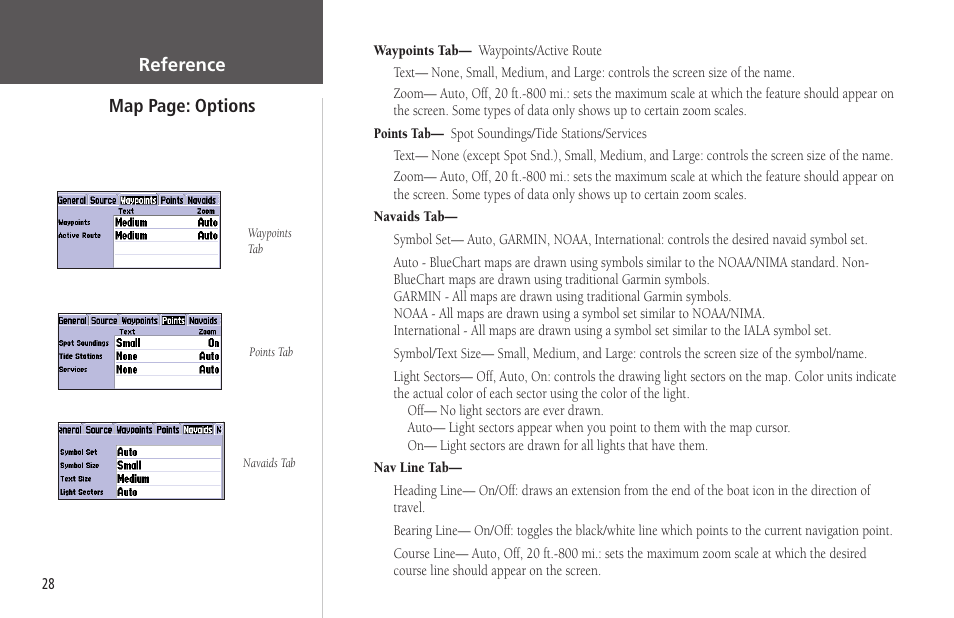 Reference map page: options | Garmin GPSMAP 178C Sounder User Manual | Page  38 / 134 | Original mode