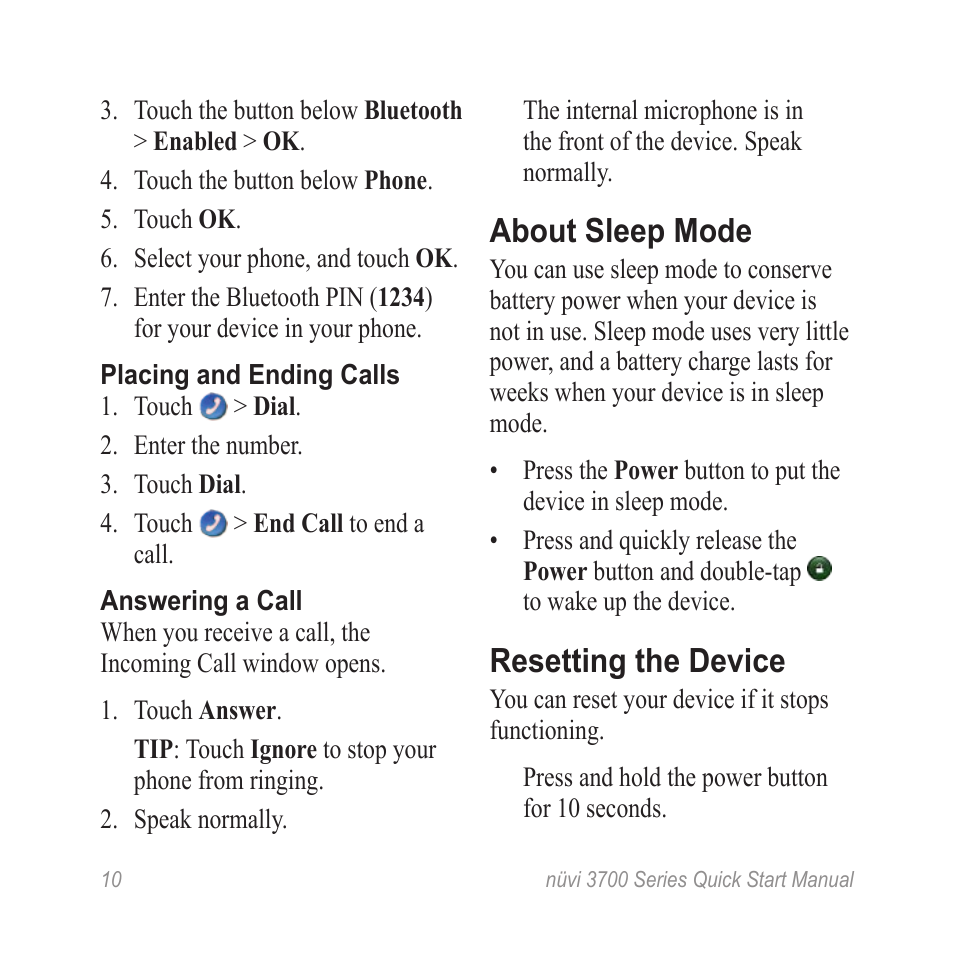 About sleep mode, Resetting the device | Garmin nuvi 3790T User Manual |  Page 10 / 12 | Original mode