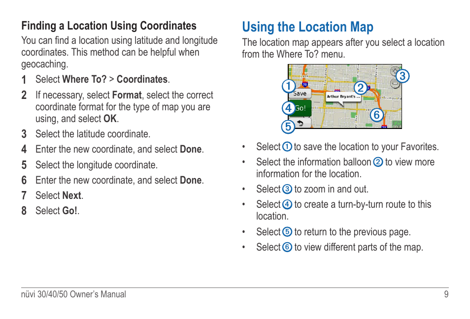 Using the location map, Using the map | Garmin nuvi 50LM User Manual | Page  13 / 32