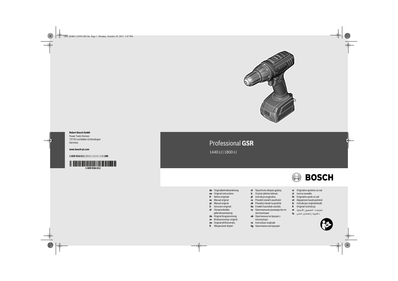 Bosch GSR 1800-LI Professional User Manual | 141 pages | Also for: GSR 1440- LI Professional