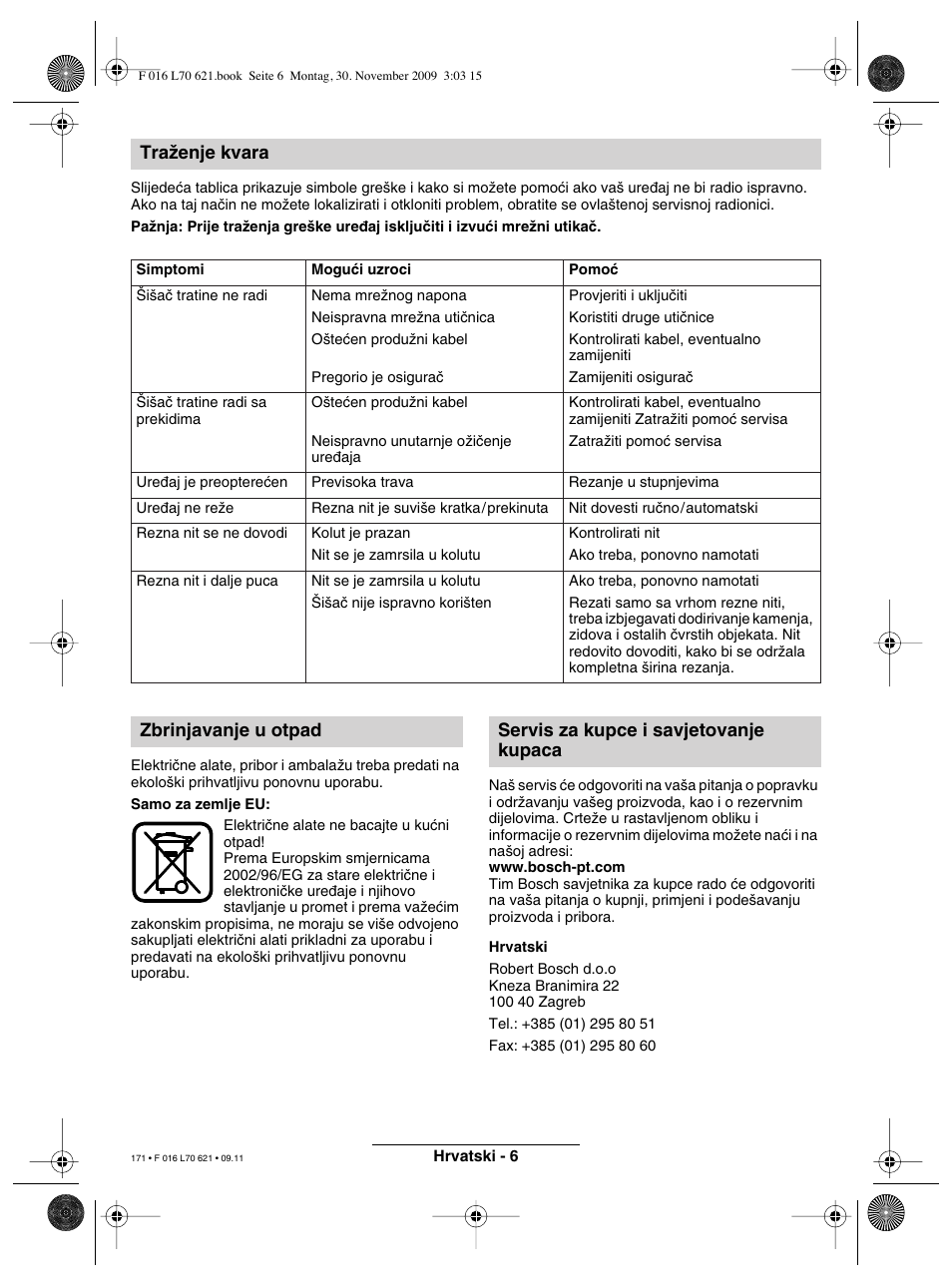 Traïenje kvara | Bosch ART 23 Combitrim User Manual | Page 171 / 194 |  Original mode